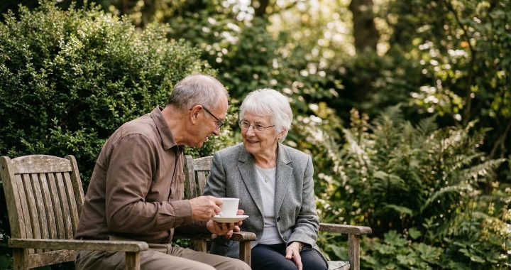 Couple de retraités consultant leur avis de taxe foncière devant leur maison